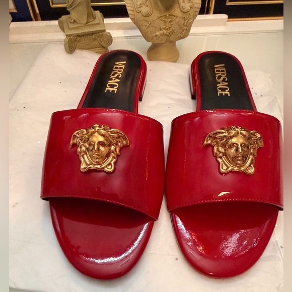 Authentic Versace Red Sandals with Gold Medusa with COA. - Picture 6 of 9